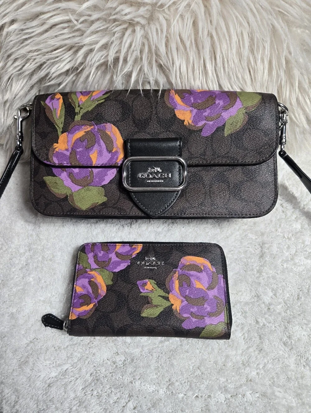 Coach Morgan Shoulder Bag In Signature Canvas With Rose Print & Matching Wallet